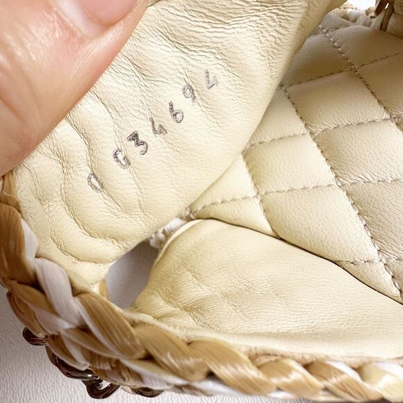 CHANEL Raffia Beige Leather Chain CC Logo Sandals Size 40 Open Toe Ring Slide - Picture 7 of 12